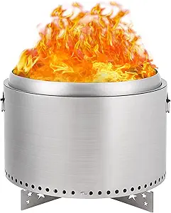 20.5 Inch Portable Smokeless Fire Pit with Stand, Handles Design, Stainless Steel Stove Wood Burning, Removable Ash Pan, for Camping, Garden, Backyard