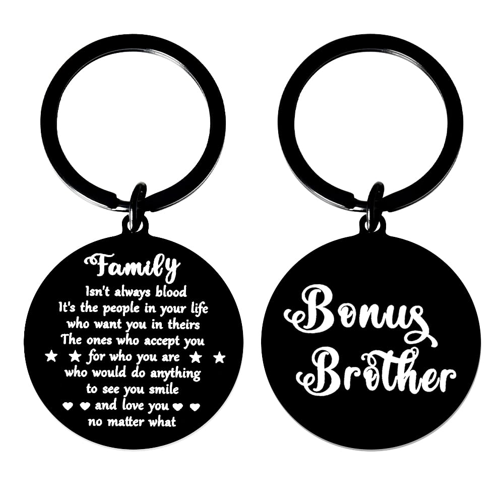 Bonus Brother Gifts from Sister Step Brother Keychain for Men Boys Birthday Gifts for Bonus Brother In Law Christmas Graduation Gifts for Unbiological Brother Stepbrother Gift Bonus Brother Key Chain