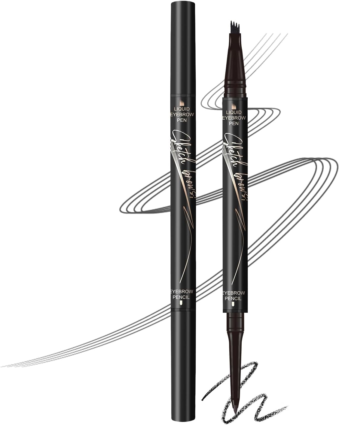 Music Flower Dual-ended Eyebrow Pencil - Ultra-fine Pencil and Four-tip Liquid Brow Pen for Quick and Precise Brow Definition, Eye Makeup Gifts for Women, Black