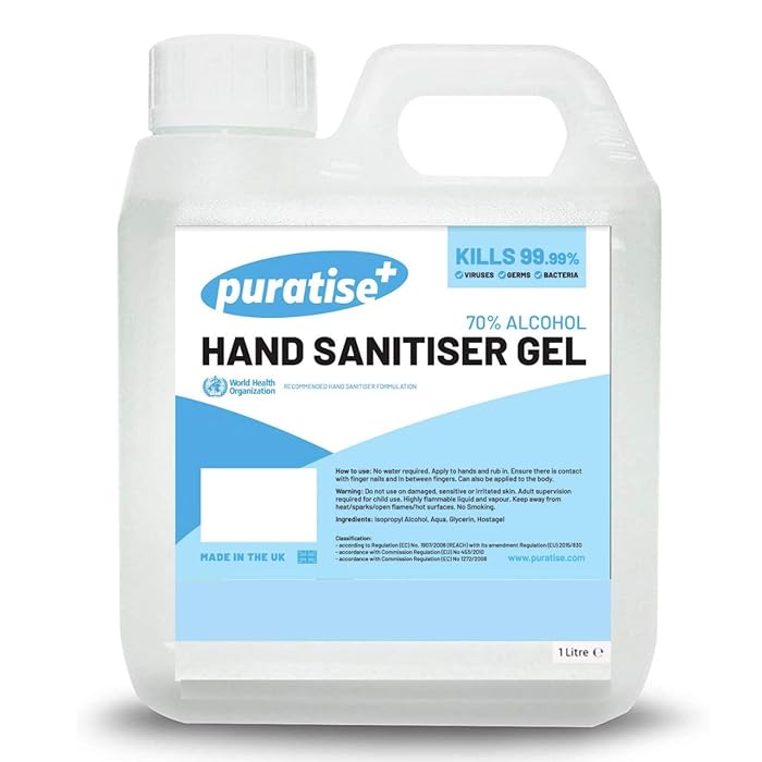 Buy Hand Sanitiser Gel 1L PURATISE Antibacterial Hand Gel 70 Alcohol