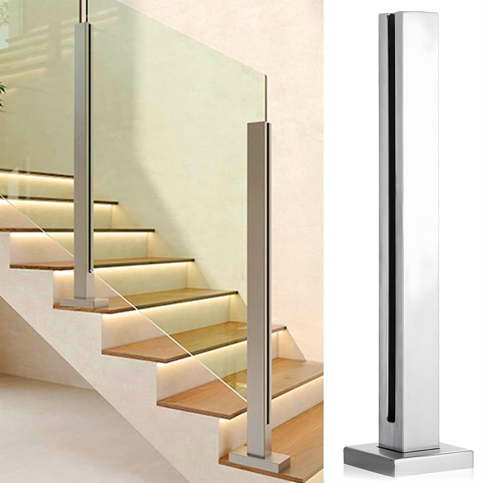 Poteau de balustrade en verre inox 304 argenté mat finition satinée premium 115 cm