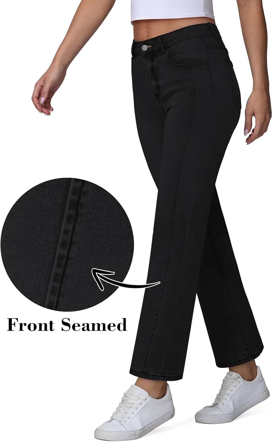 LOOKUB Womens Wide Leg Jeans High Waisted Stretchy Front Seams Ankle Length Straight Leg Jeans for Women - Image 2