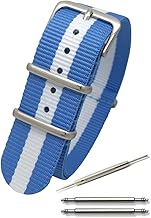 Calme（カルム）NATO ベルト 腕時計 バンド プレミアム ナイロン 替えベルト 18㎜ 20㎜ 22㎜ 交換説明書付き (18㎜, ライトブルー × ホワイト)