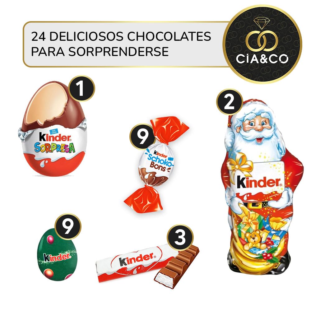 Calendario de Adviento Kinder 2025 24 Chocolatinas 1 Kinder Huevo Sorpresa Tarjeta Personalizada 184g