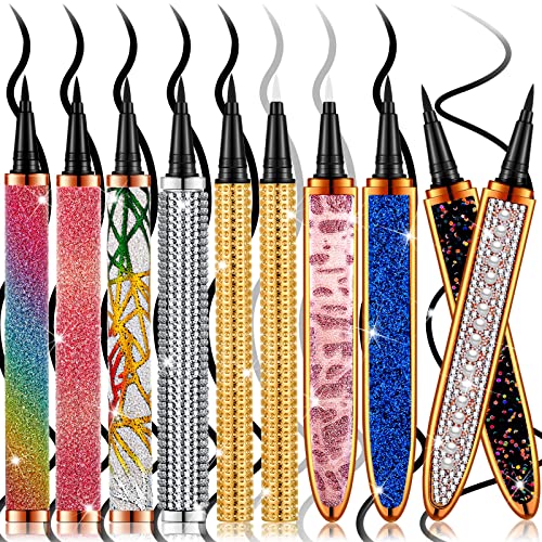 10 Pcs Self Adhesive Eyeliner 2 In 1 Eye Liner Pen No Glue No Magnetic Eyeliner Diamond Glitter Liquid Eyeliner Pen Waterproof Eye Liner For Women Girls Eye Makeup And Wear Normal False Eyelashes #TOP17