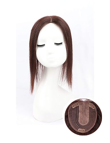 Miniatura 8 de Parte de base de seda doble lacia, 5.1 x 5.5in, cabello humano sin costuras, clip en la frente, reemplazo de la pieza izquierda12.6in, marrón oscuro