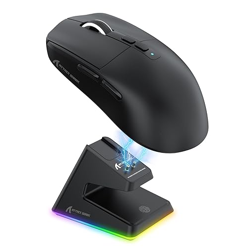 ATTACK SHARK X6 49g Superlight Wireless Gaming Mouse with Magnetic RGB Charging Base, Ultralight Mice PixArt PAW3395 Sensor, 26000DPI, BT/2.4G Wireless/Wired Mouse, 200Hrs Battery for Win/Mac