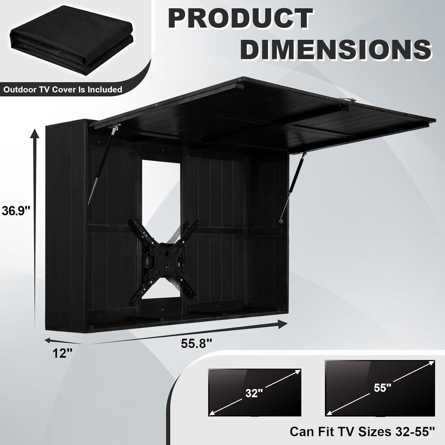 Coperat Outdoor TV Enclosure for 32‘’-55‘’TVs, Weatherproof Outdoor TV Hard Cover, Solid Wood Outdoor TV Case with TV Wall Mount Bracket, Up-Flip Door & 600D Oxford TV Cover
