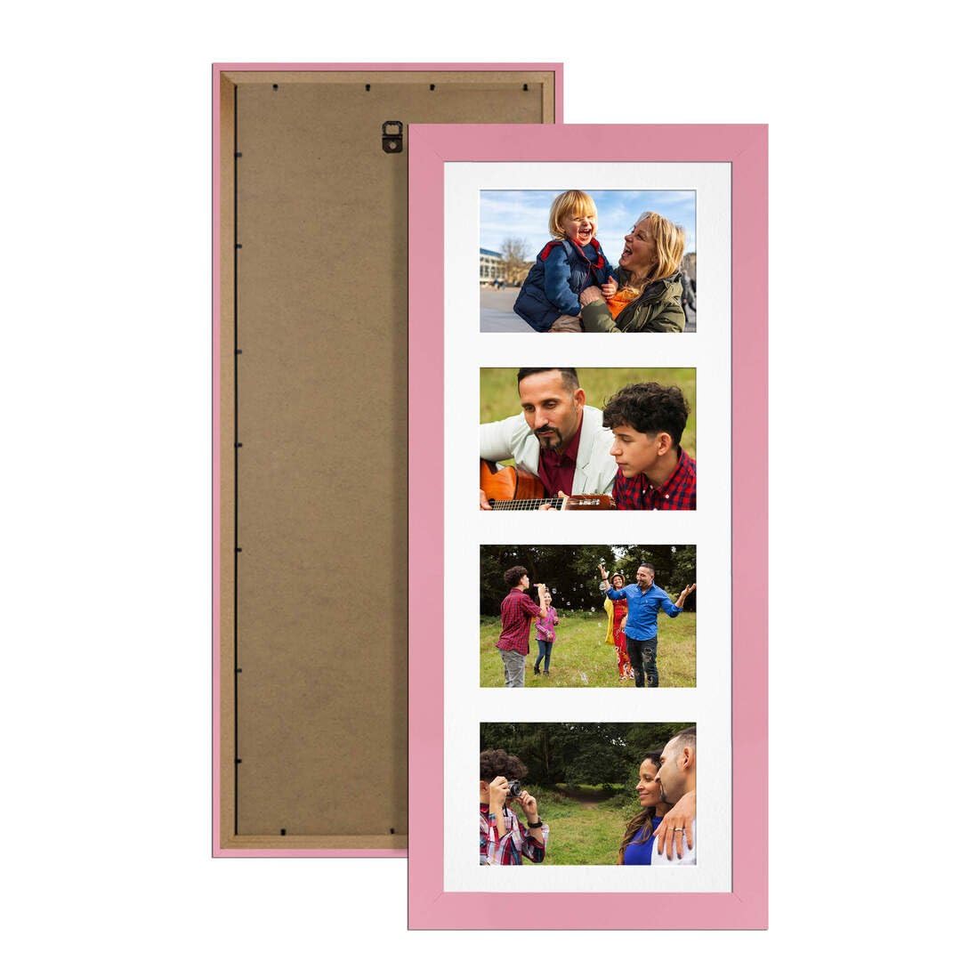 Procut Global 50X20CM Pastel Pink Photo Frames For Multiple Pictures with White Mount-Modern Collage Frame with 4 Apertures (4x) 6X4-Engineered Wood with Shatterproof Perspex โ image 1