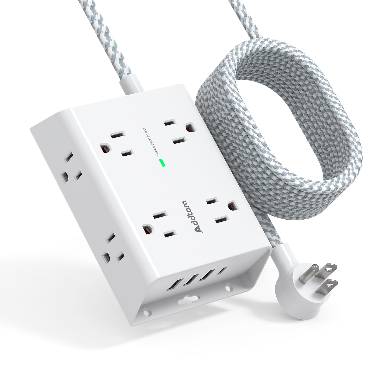 Photo 1 of 15Ft Long Surge Protector Power Strip, Extension Cord with 8 AC Outlets and 4 USB Ports(1 USB C), 3-Side Outlet Extender Strip, Flat Plug, Wall Mount, Dorm Home Office Essential, ETL Listed 15 FT