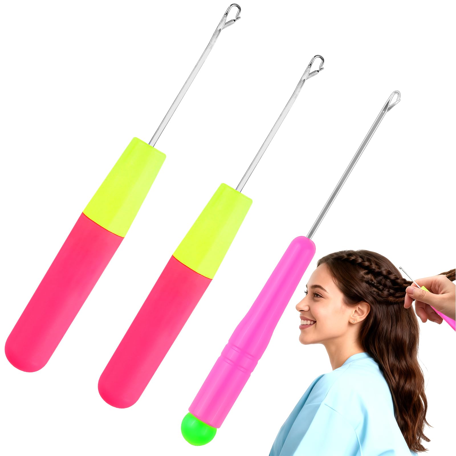 Latch Hook Tool, 3PCS Crochet Needle Latch Hook Tool, Latch Needle Crochet Serging Hooks, Multi-Purpose Knitting Needle for Hair Extension Micro Braid-image-47