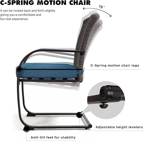 Miniatura 7 de Grand patio Juego de 3 piezas de bistró, juego de mesa de ratán para todo tipo de clima, sillas de mimbre mecedoras con cojines extraíbles y mesa de