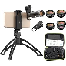 Mobile Phone Camera Lens Metal 16x Telephoto Telescope Lens with Tripod Fisheye Wide Macro for All Phones Size 16x Lens kit 5 in 1 Lens kit