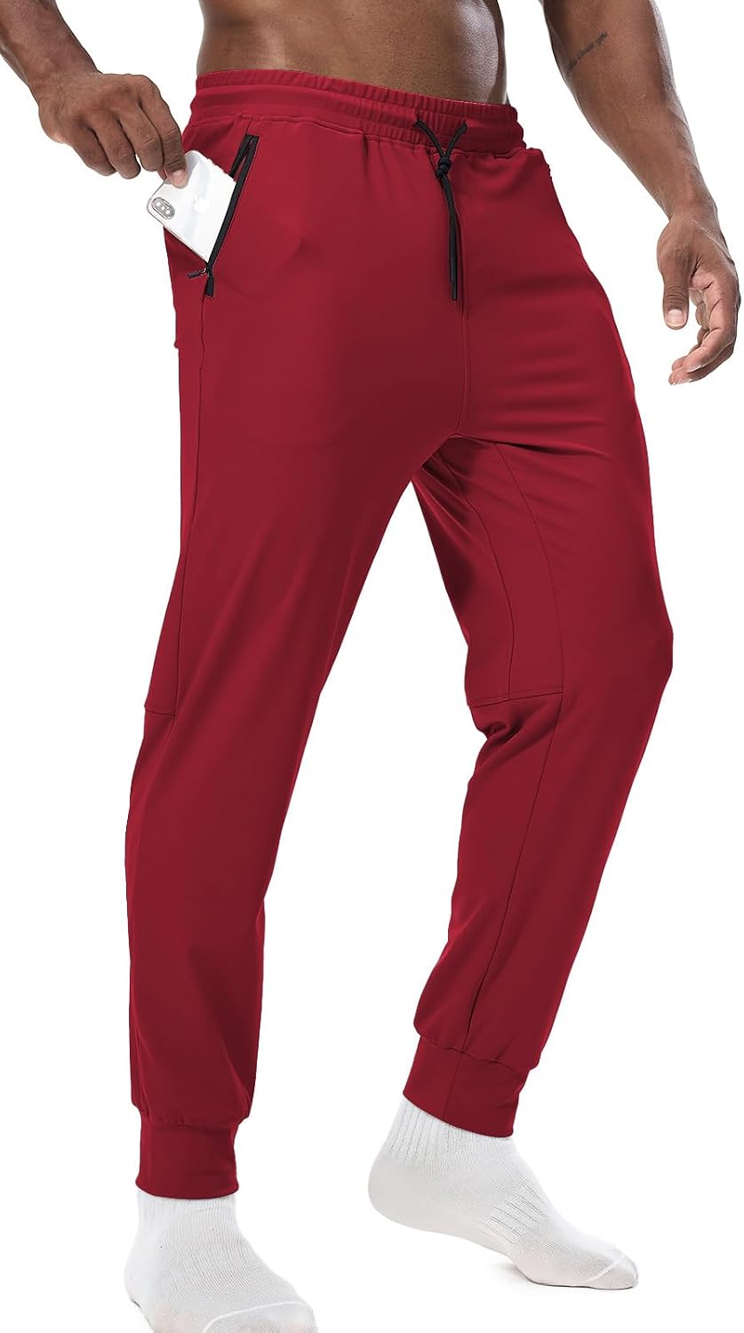 Surenow Men's Running Sweatpants Tapered Joggers for Men with Zipper Pocket | Breathable, Lightweight ，Quick Dry，Drawstring， Tapered Joggers，Athletic，Workout, Jogging, Running Pants with Zipper Pockets