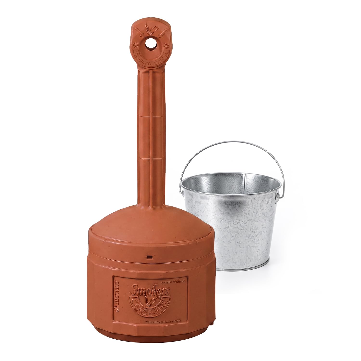 Justrite Cigarette Butt Receptacle, 4 Gallon, FM Approved, Terracotta