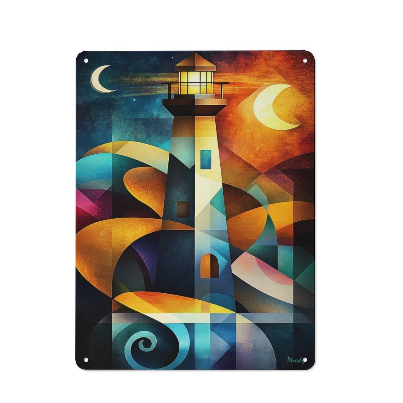 Junmoney Modern Cubism Lighthouse 40X30cm Rustic Metal Sign With For Kitchen Or Home Bar, For Metal Sign Collectors, For Garage And Workshop Walls
