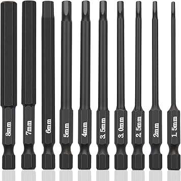 NAUIX 10 Piece Hex Head Allen Wrench Drill Bit Set, 1/4 Inch Hex Shank Metric Sizes 1.5mm to 8mm S2 Steel Allen Power Bit Set, Magnetic Tips 3 Inch Long