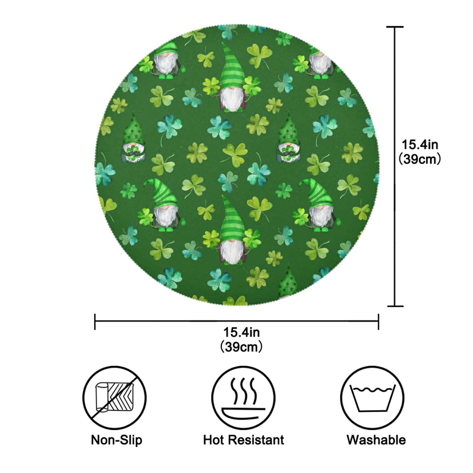 Round Placemats St Patrick Day with Gnomes Set of 6 PCS Coffee Pot Mat Easily Wipe Heat-Resistant Table Mats for Dining Kitchen Deco Skid-Proof 15.4In