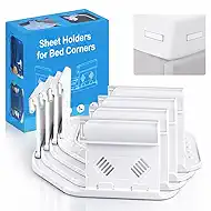 Bed Sheet Holders for Corners, Upgrade Bed Sheet Grippers Locks, 4PCS Fitted Sheet Holder Keep Sheets Firm & Tight, Non-Slip Sheet Clips for Fitted Sheets, Fit All Mattress Easy Install