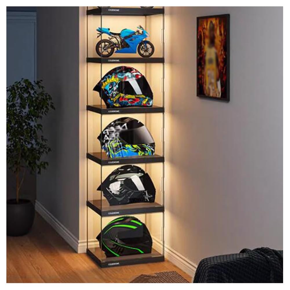 GZHERVICES Helmet Display Case Cabinet, Helmet Display Case Holder Rack, Full Size Clear Motorcycle Helmet Showcase, Clear Box for Figures Collectibles, Shoe Box, Bag Organizer(5pcs-157.4cm/61.96in)