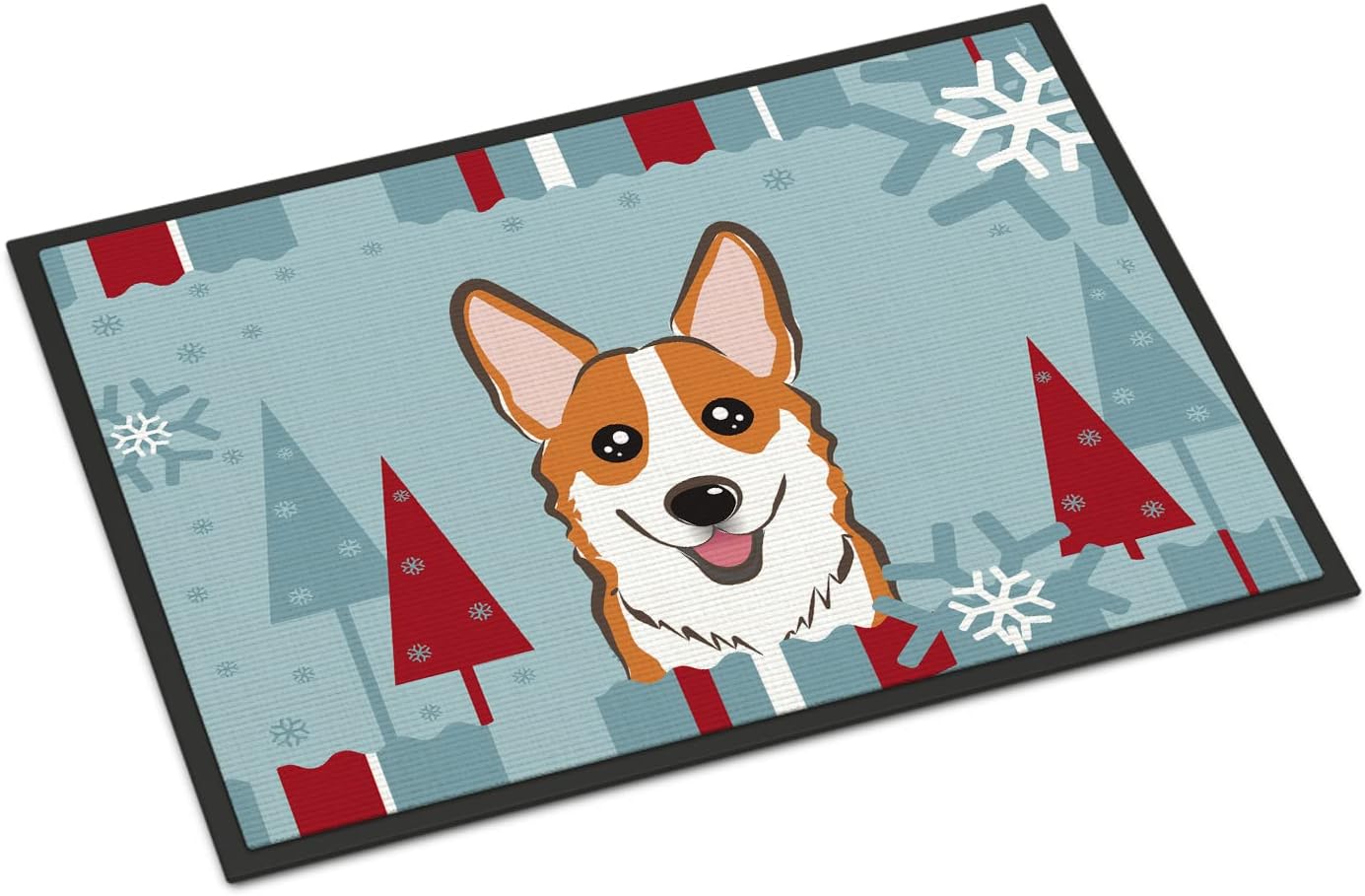 Caroline's Treasures BB1750JMAT Winter Holiday Red Corgi Doormat 24x36 Front Door Mat Indoor Outdoor Rugs for Entryway, Non Slip Washable Low Pile, 24H X 36W