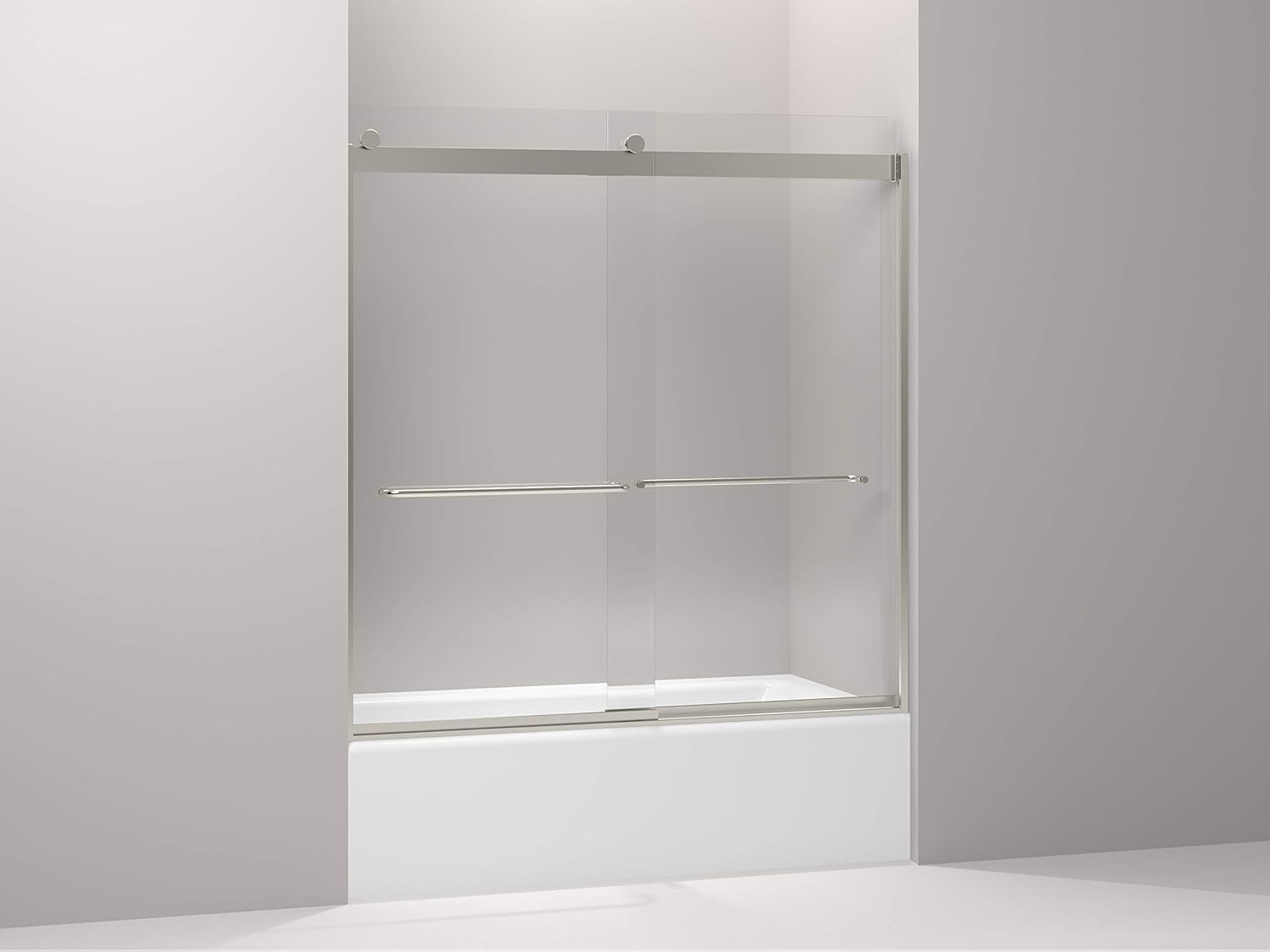 KOHLER K-706004-L-MX Levity Bypass Bath Door with Towel Bar and 1/4-Inch Crystal Clear Glass in Matte Nickel