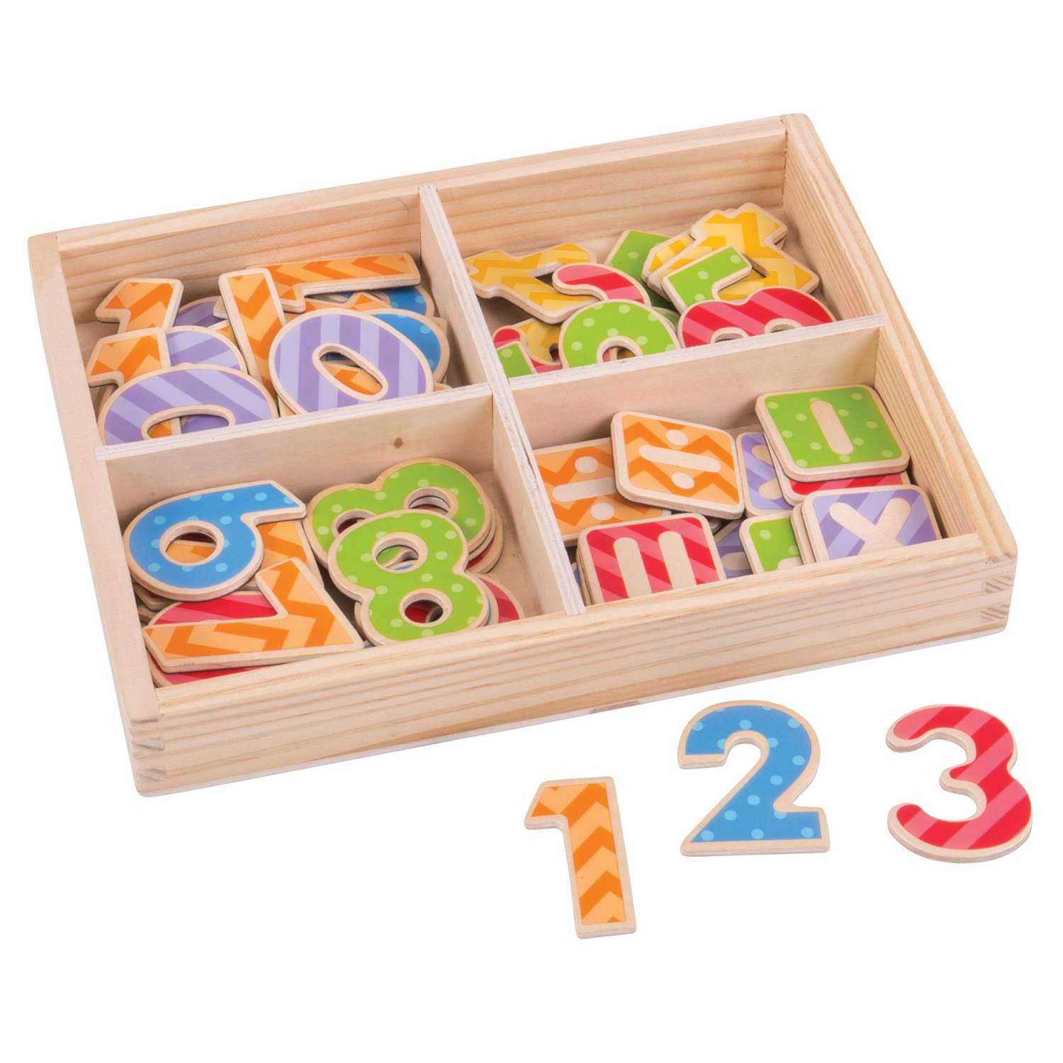 Bigjigs Toys Multicoloured Colourful Educational Wooden Magnetic Numbers And Symbols