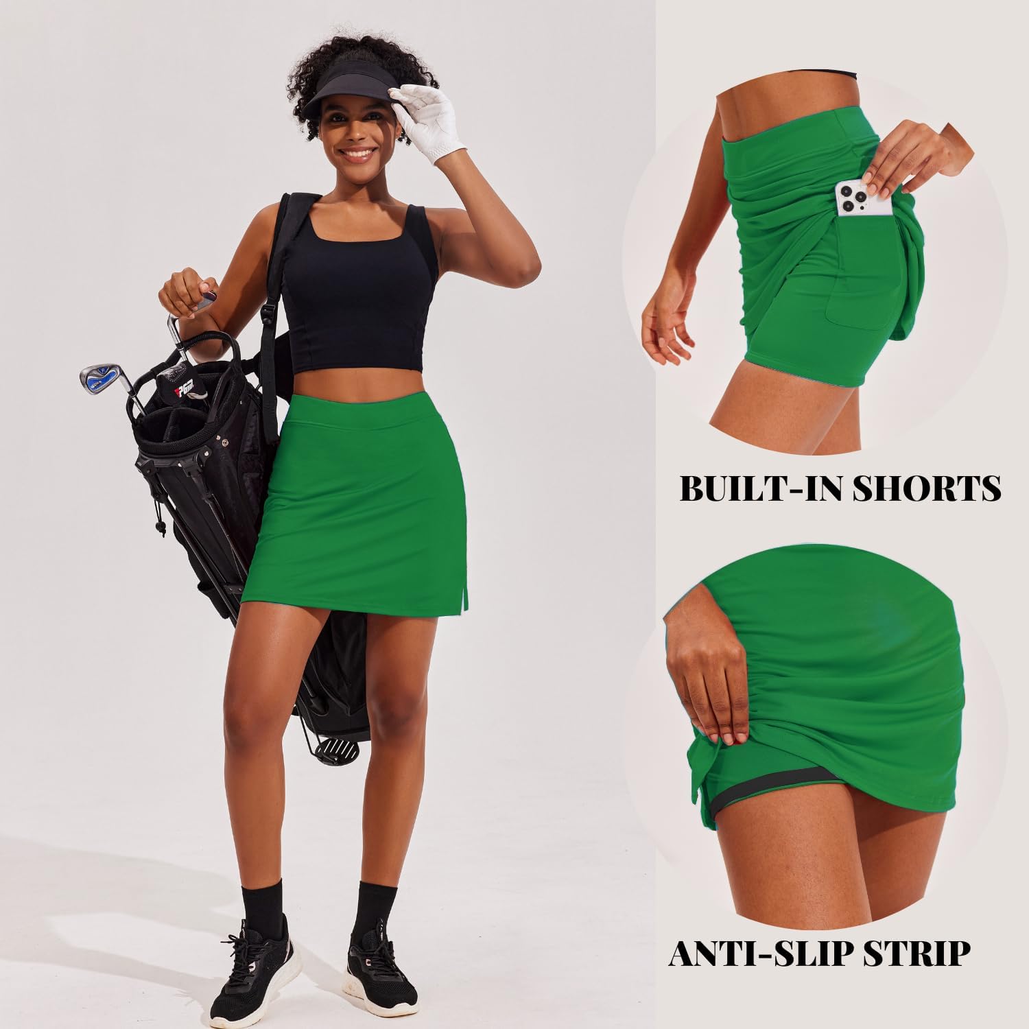 Ekouaer 16“ Golf Skorts for Woman with Inner Pockets Silicone Grippers Tennis Skirt Quick Dry Athletic Pickleball Skort - Image 4