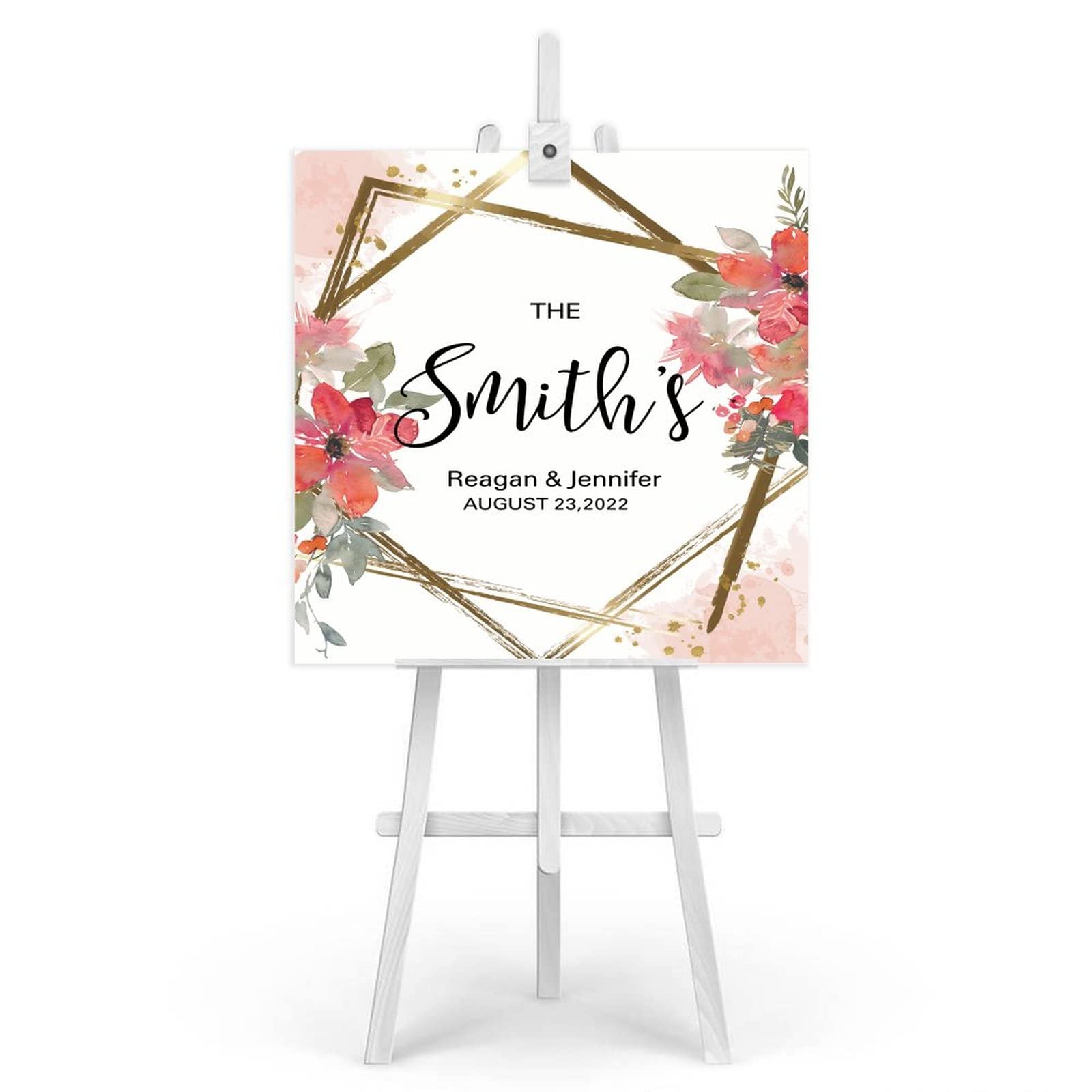Willkommensschild aus Holz, Nachname, Hochzeit, Willkommensschild, Gartenhochzeit, Willkommensschild, Hochzeit und Empfang, Dekorationen, florales Hochzeitsschild, 50,8 x 50,8 cm