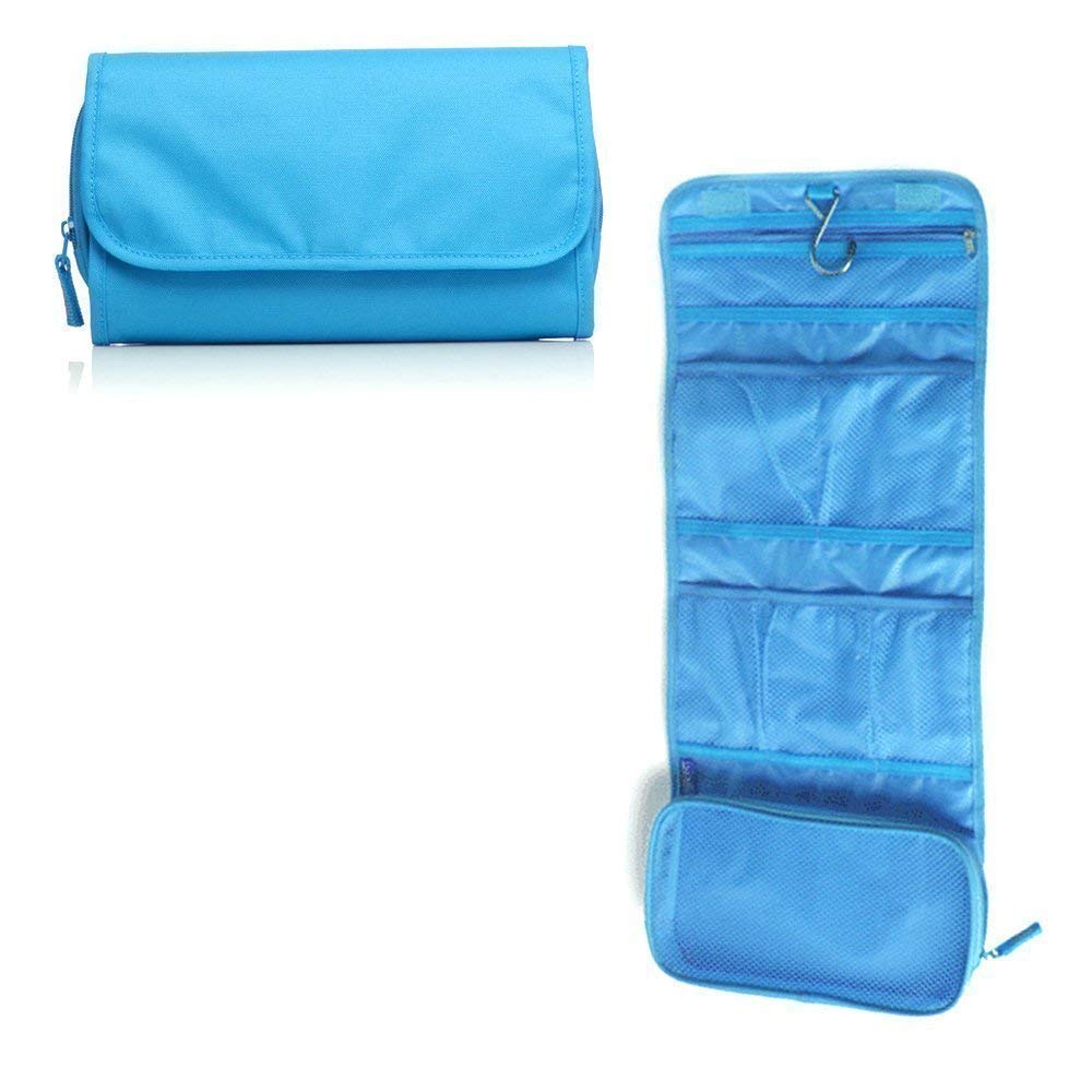 Makeup Organizer Cosmetic Travel Bag, Hanging Toiletry Bag Bathroom Wall Hanging Storage Multipurpose Fordable Wall Hanging Dressing Kit Makeup Organizer (Blue)-image-16