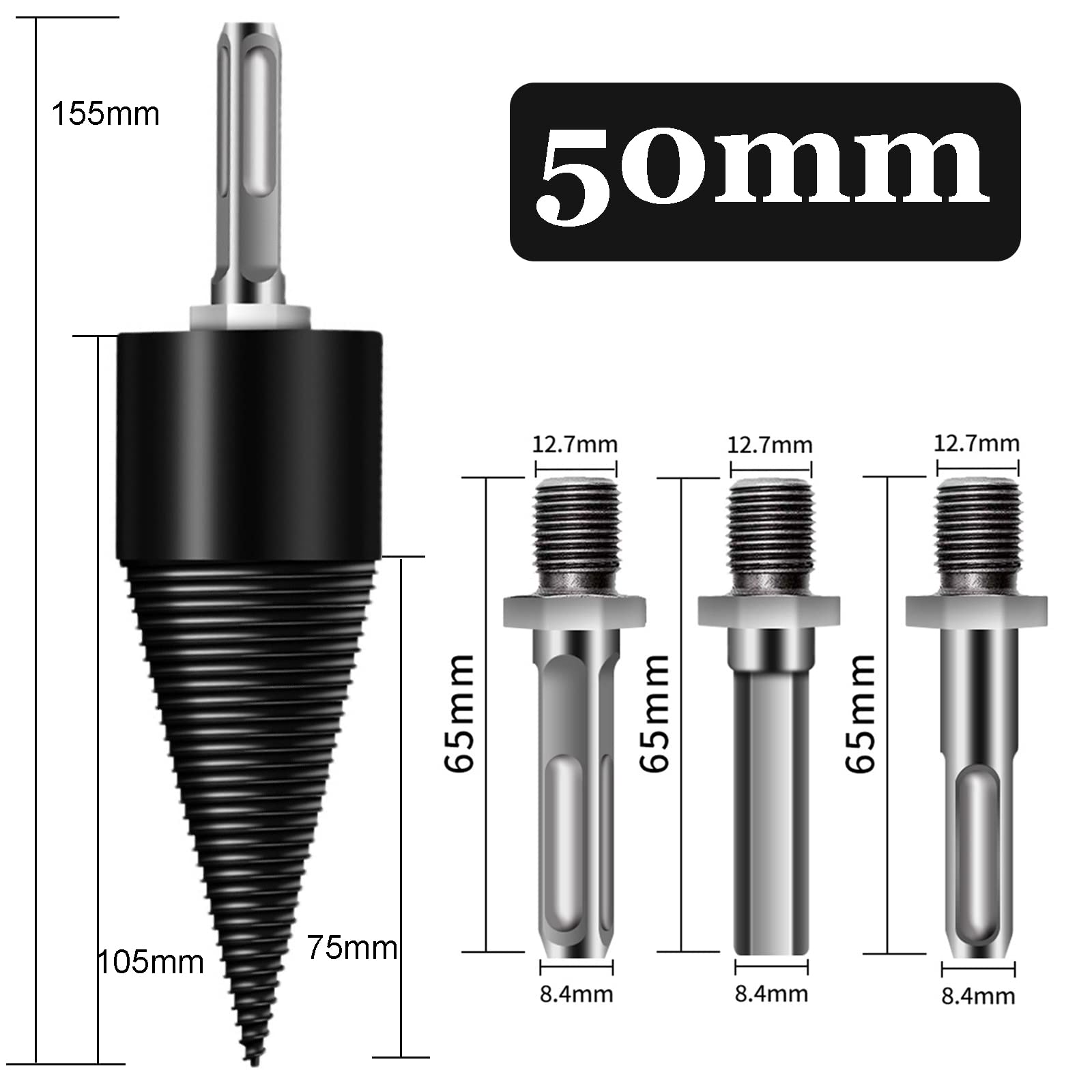 Punta Da Trapano Per Spaccare, Punta Spaccalegna Per Trapano, Spaccalegna Vite Conica Albero Per Trapano, Trapano Per Legna Da Ardere Con Codolo Esagonale Manici Quadrato Tondo,50mm