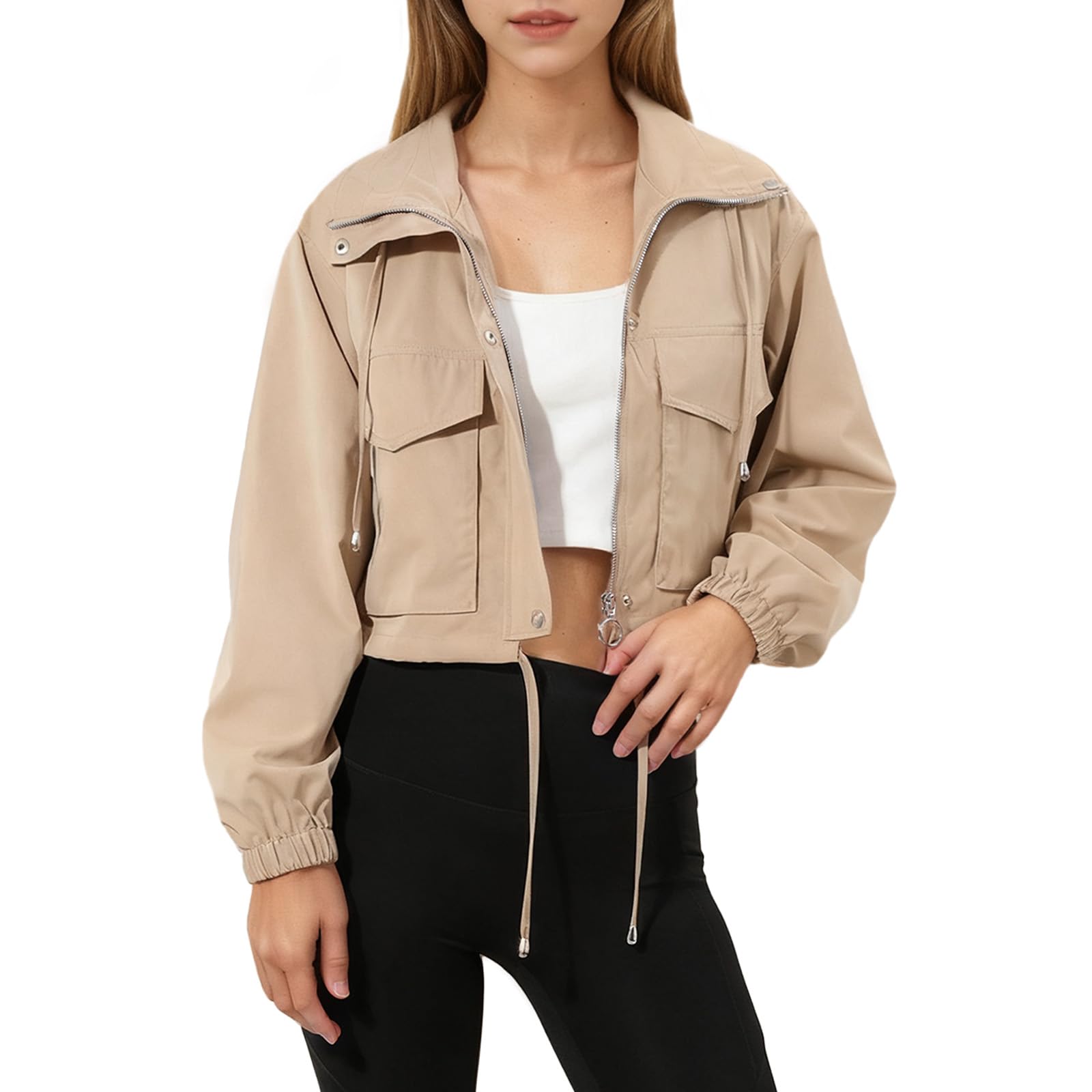 Classics Chaqueta Bomber para Mujer Abrigo Corto Blouson Casual Chaqueta Entretiempo Otoño y Primavera con Bolsillos Cremallera