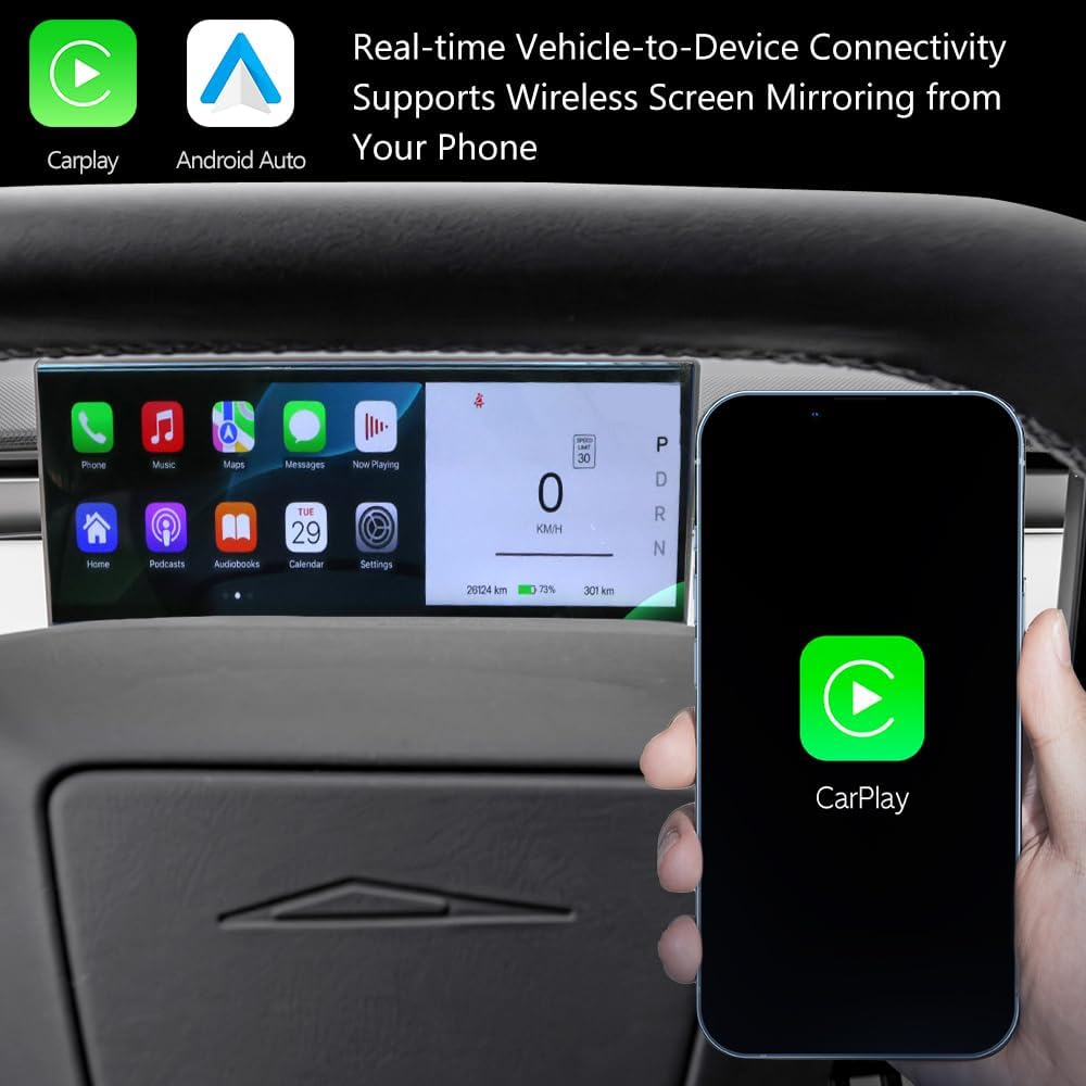 Cybertruck 10.88-inches Instrument Cluster Dashboard Head Up Display, Upgraded Touchscreen HUD Carplay for Tesla Cybertruck Accessories,Touch Screen/Android Auto Smart Dashboard