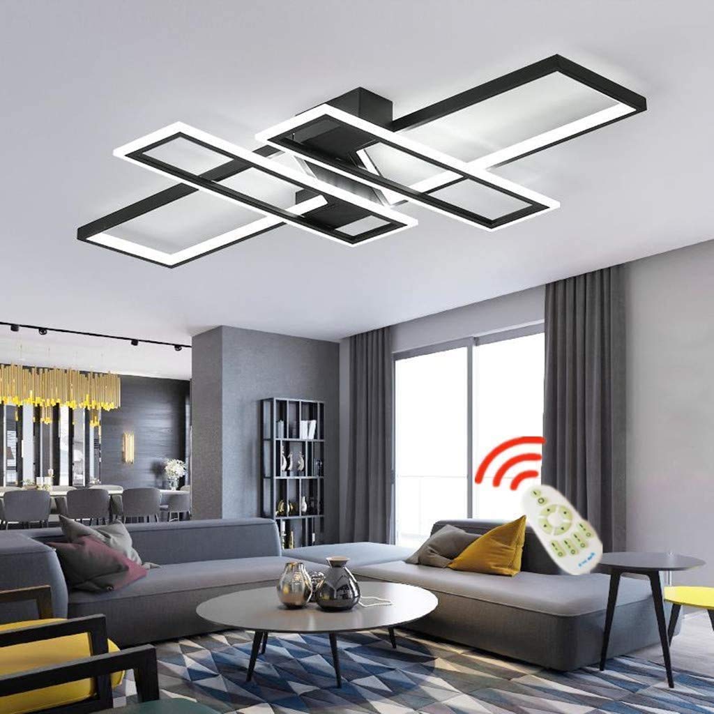 LED Ceiling Lamp Modern Living Room Light Rectangular Dimmable Modern Bedroom Aluminum Acrylic Continuous with Remote Control Light Office Lighting Ceiling Light,Black,4heads Comfortable anniversary
