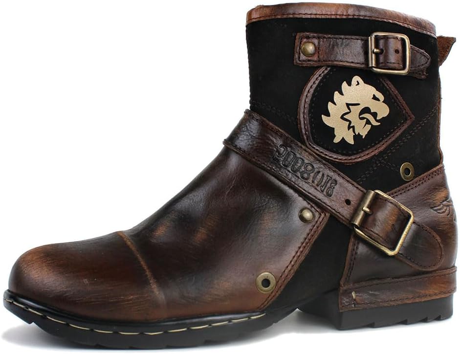 OSSTONE Women Moto Boots - Zipper-up Leather Style