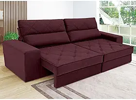 Linoforte Sofá 3 Lugares Fassatti Retrátil e Reclinável em Suede, Vermelho Carmim, 200cm Largura, 94-146cm Profundidade