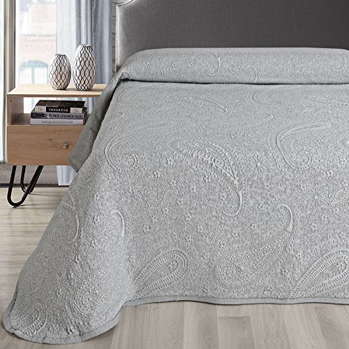NORA HOME Colcha de Piqué Gris Cama de 135. Cubrecama de Verano - Sabri II