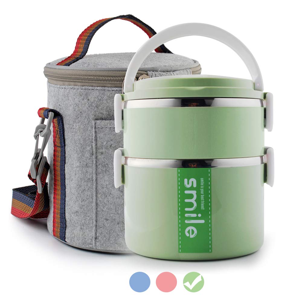 Bento Lunch Box 57 OZ, Arderlive Stackable Stainless Steel Lunch Container With Portable Lunch Bag, Large Capacity, Green