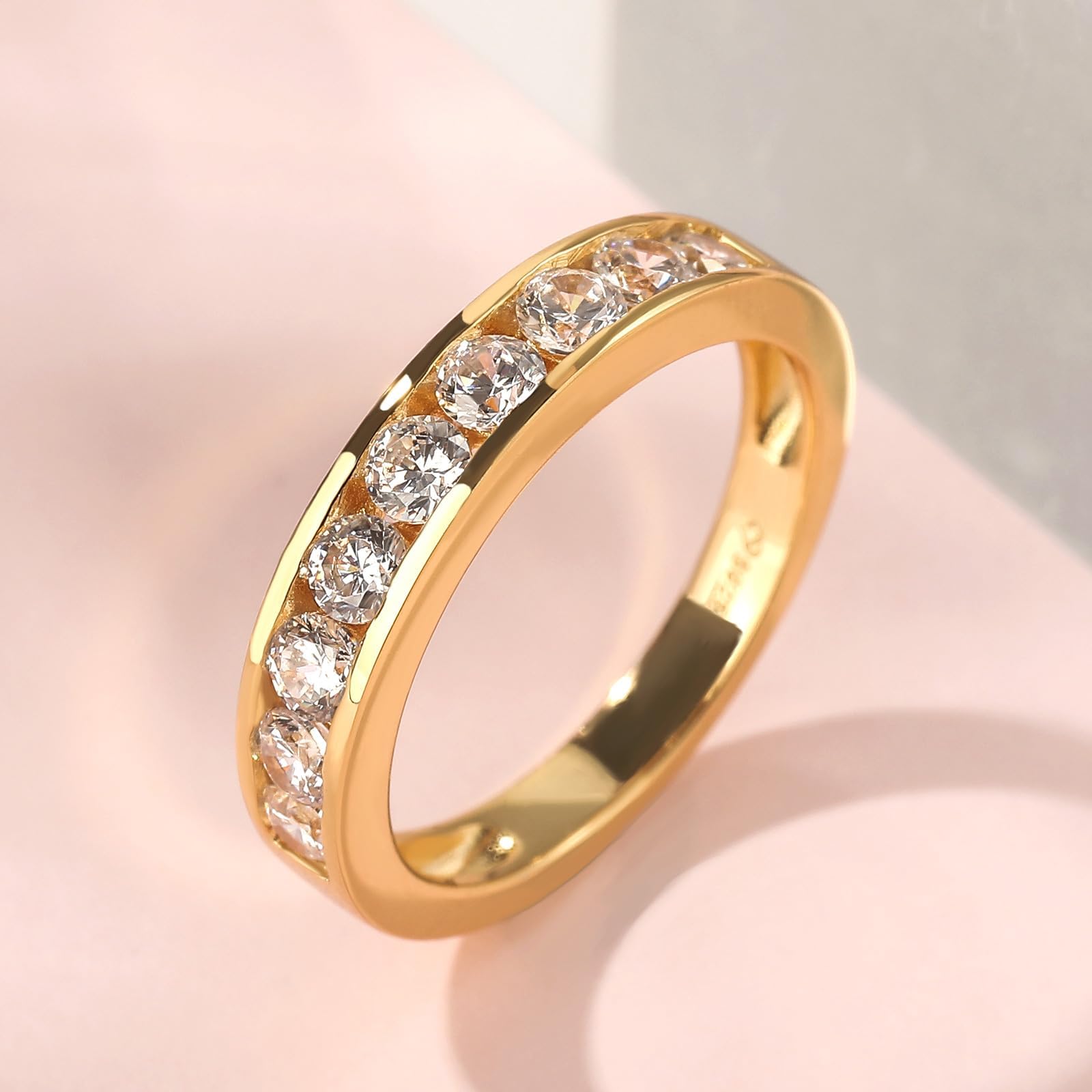 Jeulia Anillo de Plata de Ley 925 para Mujer, Anillo de Compromiso de Oro Amarillo, Anillo de Boda Con Cristales de Circonita, Anillo de Mujer para Aniversario
