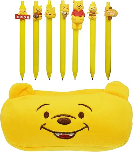 Rondlaho Pooh - Estuche pequeño para lápices con 7 bolígrafos de gel, bolsa para lápices de estudiantes, bolsa de cosméticos, suministros de oficina