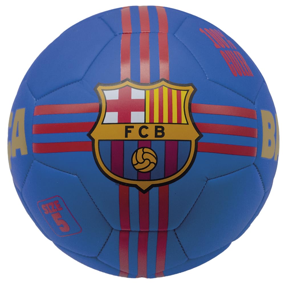 Piłka nożna Barcelona FC - Oficjalny projekt Blaugrana z matowym wykończeniem ze 100% nadrukiem Barca Gold - Niebieski i Czerwony 1899 - Rozmiar 5 Tarcza + Czarny Plecak Na Lato, Plażę, Basen, Wieś