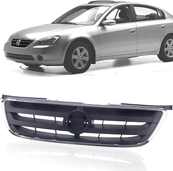New Front Grille Chrome Shell/Painted Dark Gray Insert Replacement For Nissan Altima 2002 2003 2004 With emblem provision Replaces OE 620708J100 | NI1200197 | N070106