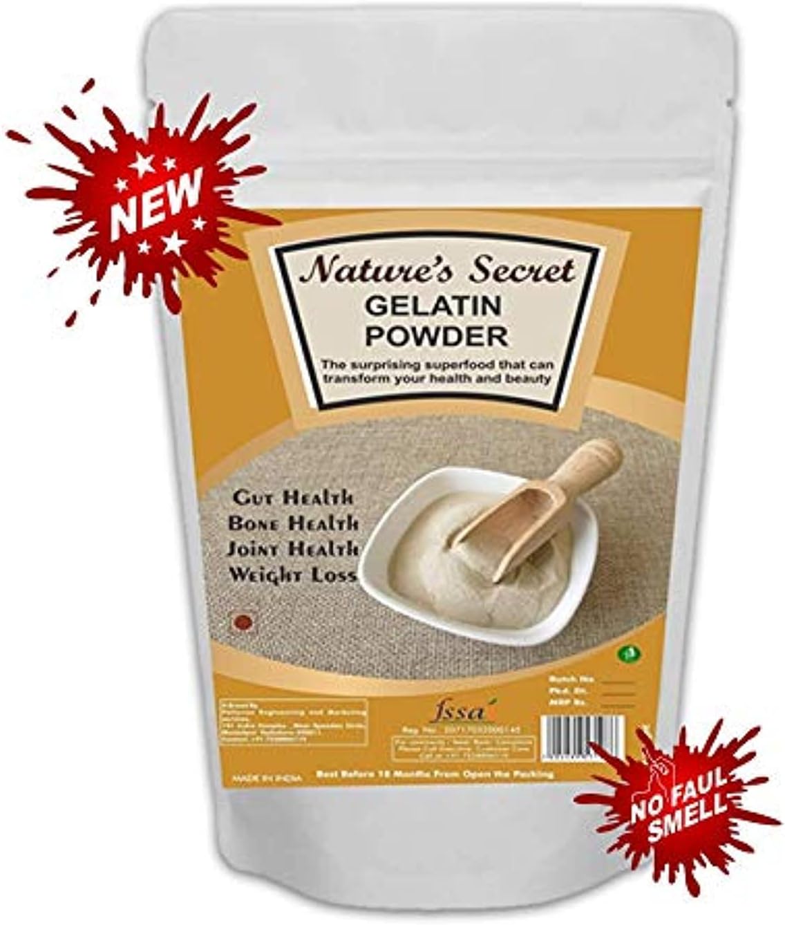 Nature's Secret Gelatin Powder Granules Improved International Quality For Face Mask Hair Removal Jelly Making Joint PainNo Foul Smell Unflavored, Yellow, 100 gram