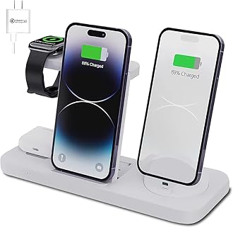 6-in-1 Fast Wireless Charging Station for iPhone 16/15/14/13, Apple Watch Ultra/9/8, AirPods Pro,18W Qi-Certified (with QC3.0 Adapter)