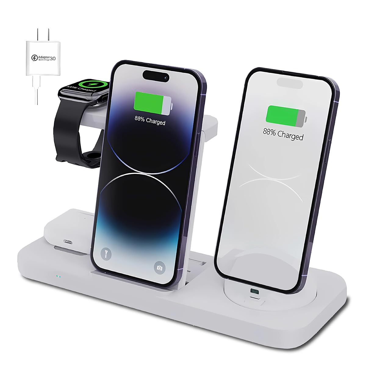 6-in-1 Fast Wireless Charging Station for iPhone 16/15/14/13, Apple Watch Ultra/9/8, AirPods Pro,18W Qi-Certified (with QC3.0 Adapter)