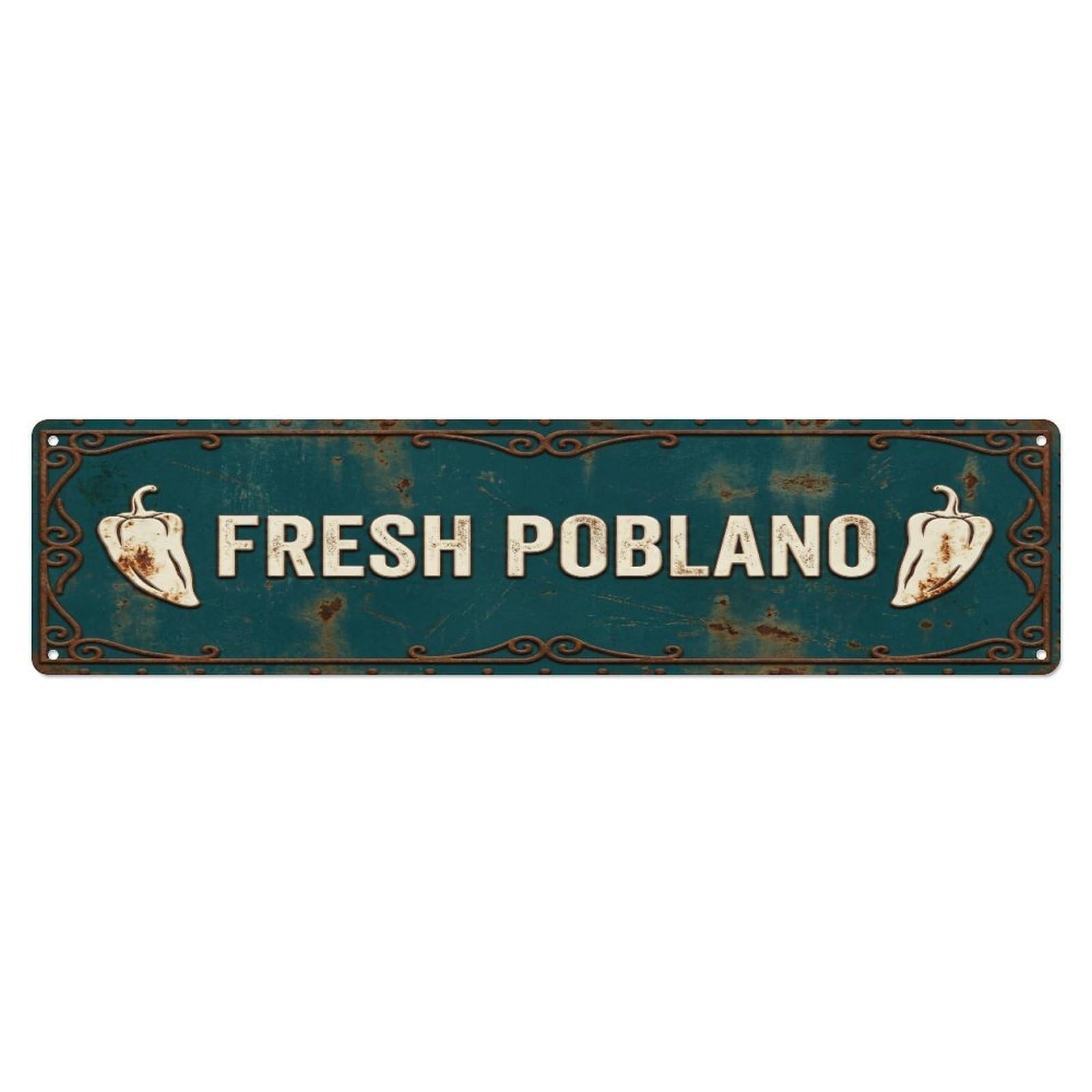 Metal Tin Sign FRESH POBLANO Vintage Pepper Rustic Farmhouse