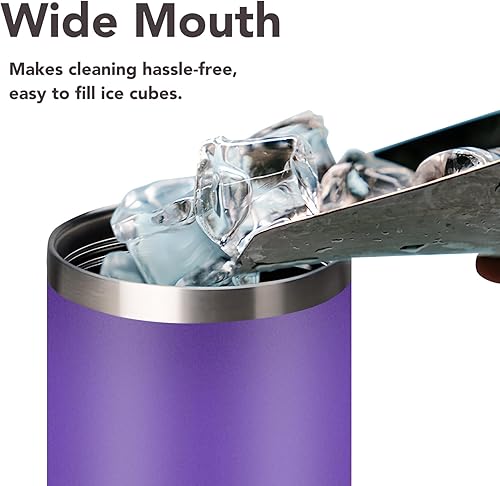 Miniatura 5 de Vaso de 24 onzas con asa, vaso de acero inoxidable aislado con popote y vaso de tapa 2 en 1, morado