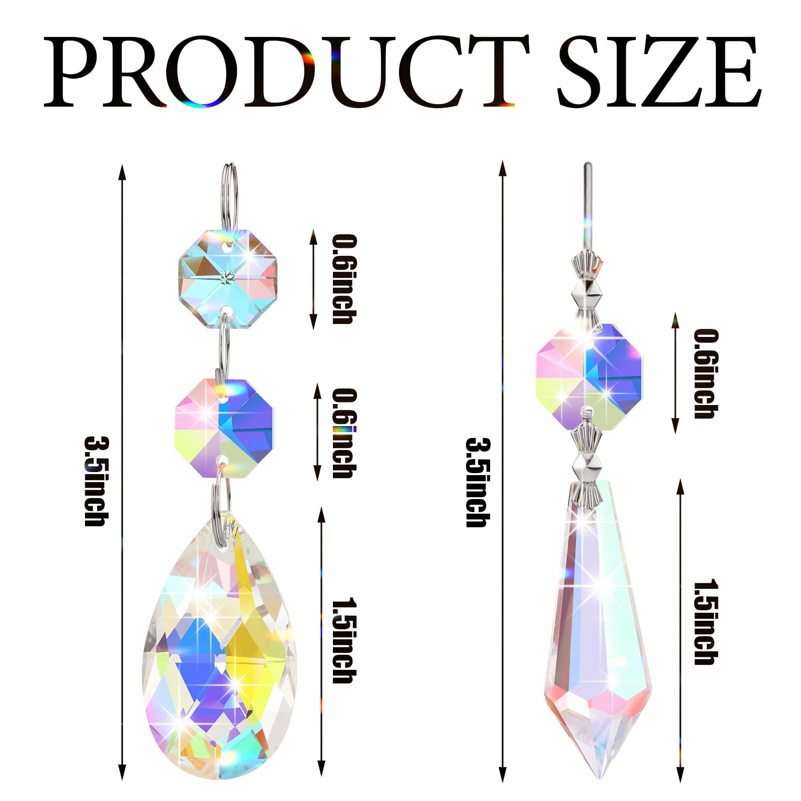 Potchen 24 Pcs Chandelier Crystal Replacement 38 mm Teardrop & Icicle Crystal Prisms Hanging Gems Parts for Lamps and Chandeliers Suncatcher Christmas Tree Windows Home Decor (Colorful)