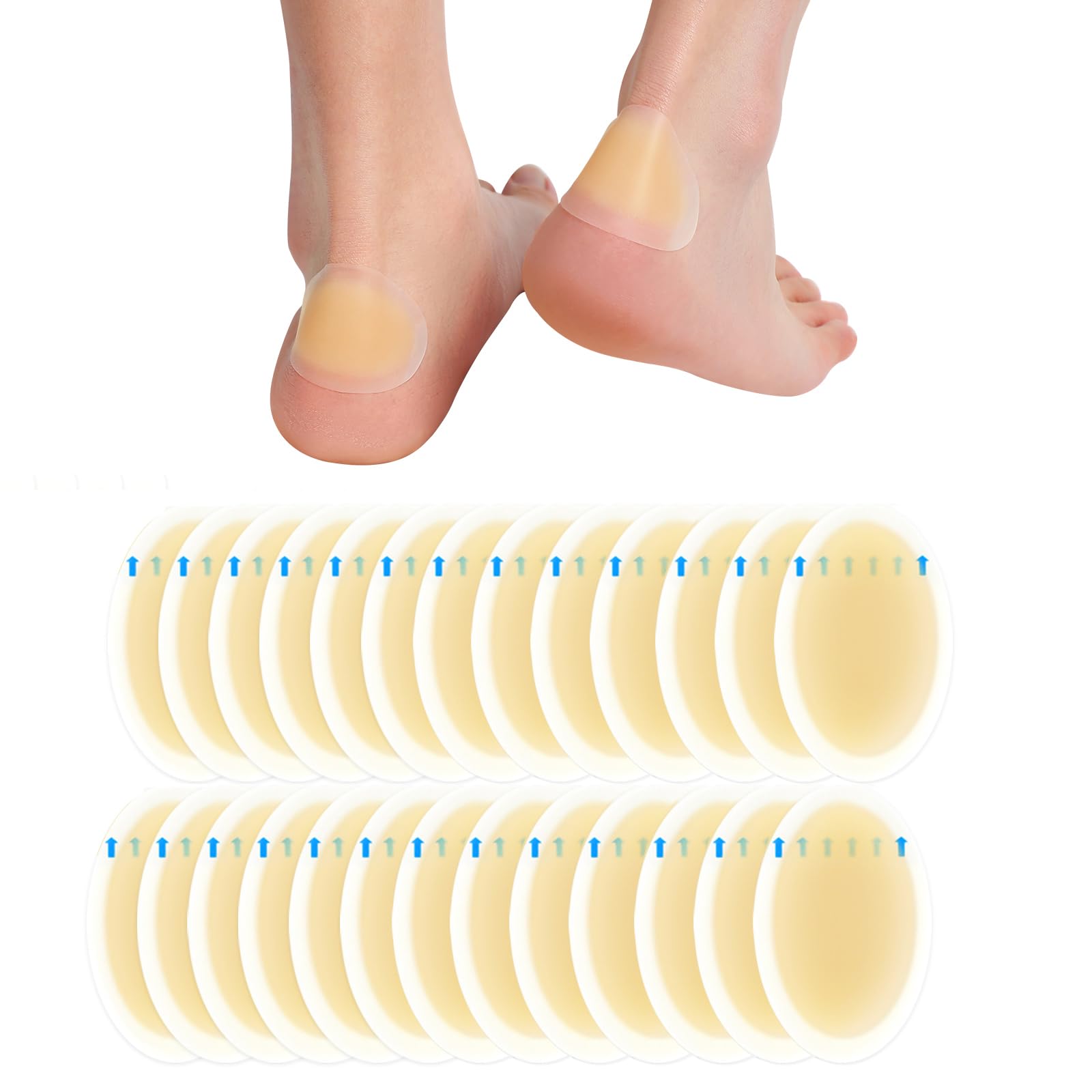 Hydrocolloid Gel Blister Bandages Pads - Promifun Blister Cushions - Water Resistant Hydrocolloid Bandage for Foot, Toe, Heel - Gel Blister Bandages for Prevention &amp; Recovery (26 ct, Heel Pack)
