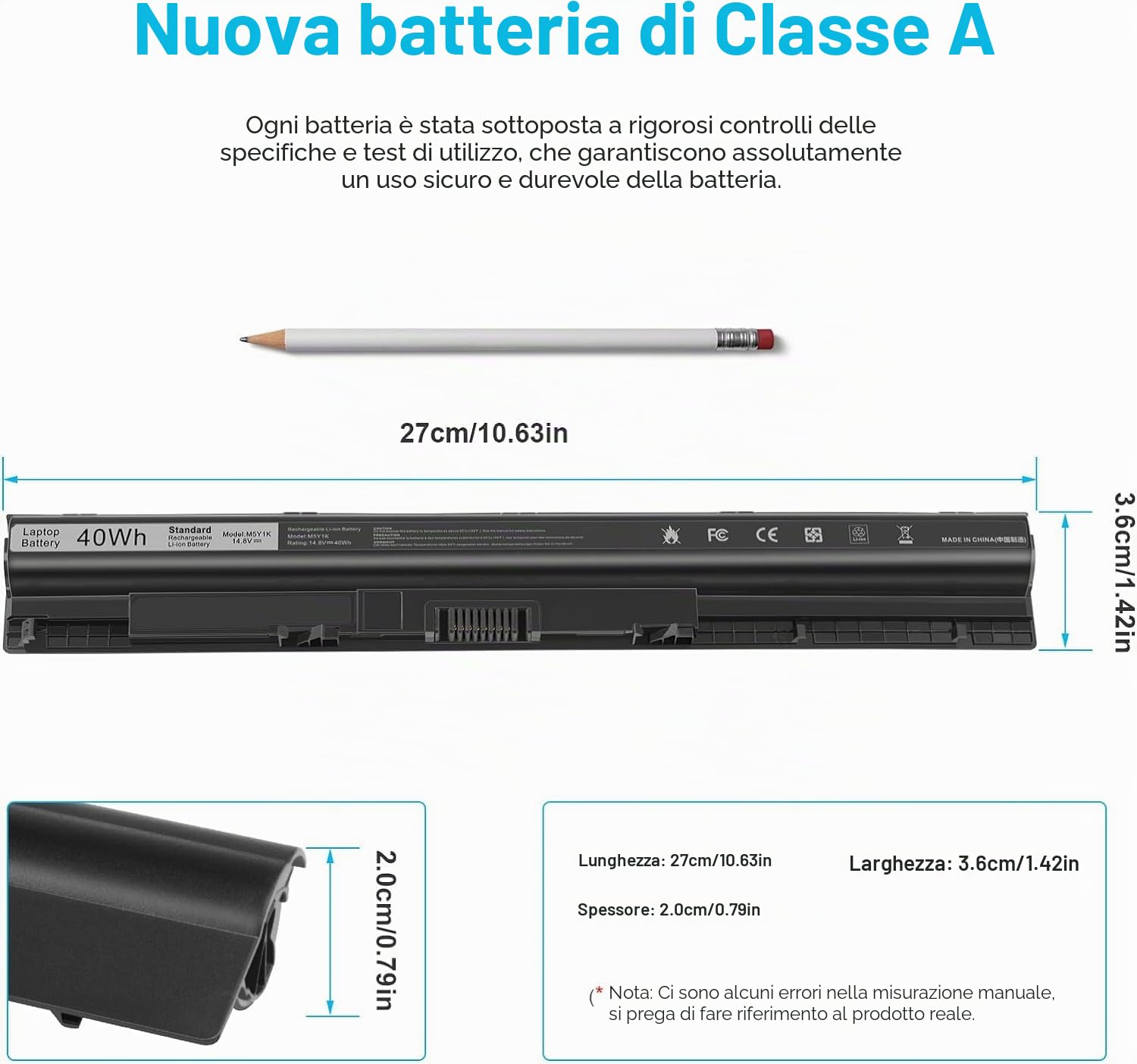 M5Y1K 40Wh Laptop Batteria di ricambio 14.8V per Dell Inspiron 14 15 17 5000 3000 Series 5559 5558 3551 3451 3558 3567 5755 5756 5458 5758 5759 GXVJ3 453-BBBQ WKRJ2 VN3N0 HD4J0 991XP P64G P63F P51F